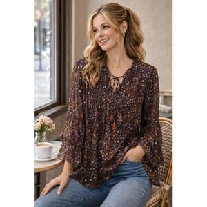 Zac & Rachel Women's Sheer Printed Blouse, Size Large